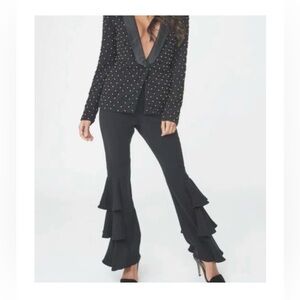 Vintage Y2K Cache Black Tiered Ruffle Flare Pants Dramatic Bell Bottoms Size 4